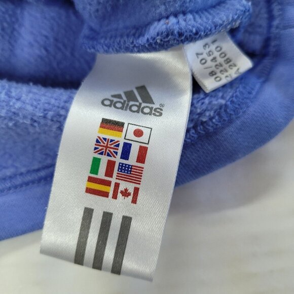 Adidas Sweatshirt Womens M Three Stripe Logo Hoodie Blue Kangaroo Pocket *Stain - Picture 7 of 14